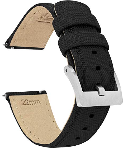 BARTON Watch Bands - Sailcloth Quick Release Straps - Premium Nylon Weave - Soft Leather Lining - Choice of Color and Width - 18mm, 19mm, 20mm, 21mm, 22mm, 23mm, or 24mm