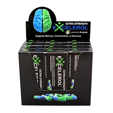 Excelerol 72 Capsules Maximum Strength #1 Brain Supplement, Supports and Maintains Memory, Concentration, and Focus. 12 x 6 Packs-Black