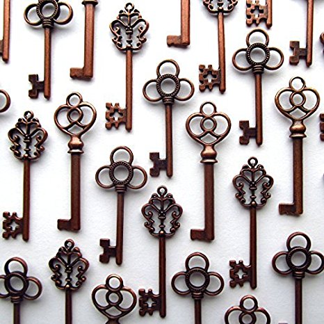 Salome Idea Mixed Set of 30 Large Skeleton Keys in Antique Copper - Set of 30 Keys (Copper Color)