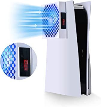 G-STORY PS5 Cooling Fan,PS5 Fan Cooler System, Fan Speed Automactically Adjusted by Temperature(℃/℉), Low Noise, 3 Speed 1500/1750/2000RPM (140MM) with RGB LED (White)