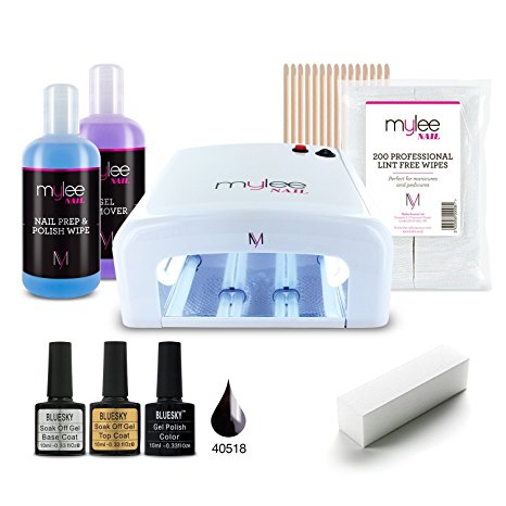 MYLEE 9pc KIT UV 36W Nail Curing Lamp with BLUESKY Top & Base Coat, Mylee Prep Wipe & Remover 250ml, 1 x Gel Polish Colour of Your Choice, Lint-Free Wipes & More [NEW] (Blackpool)