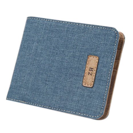 ZH Men's Canvas Leather Wallet Small Bifold Card Holder Billfold with ID Window