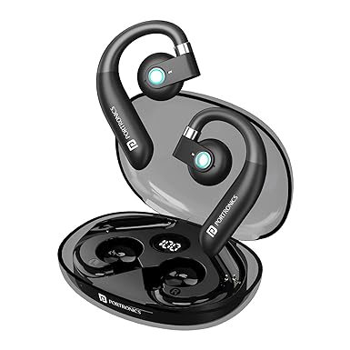 Portronics Harmonics Twins S14 Over Ear OWS Smart Wireless Earbuds with Mic,Secure & Flexible Earhook,15Hrs Playtime,BT 5.3V,Touch Control,Light Weight,Music/Gaming Mode,LED Display,Type C Charging