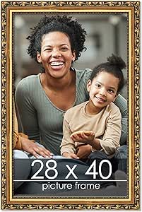 28x40 Traditional Gold Complete Wood Picture Frame with UV Acrylic Plexiglass, Foam Board Backing & Hardware Included