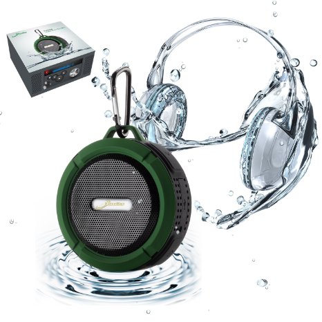 [Waterproof & Dustproof with Great Sound] Original Elivebuy® Wireless Bluetooth 3.0 Outdoor / Shower Speaker, Handsfree Portable Speakerphone with Built-in Mic, Control Buttons and Dedicated Suction Cup for Showers, Bathroom, Pool, Boat, Car, Beach, & Outdoor Use Compatible with Apple Iphone 6,6 plus, 5s, 5, Galaxy S5, S4 S3, HTC One, Galaxy Note 3 2, Mp3 Player - Army Green.