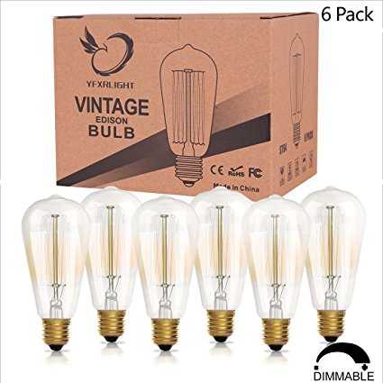 Vintage Edison Bulbs 60W Incandescent Antique Light Bulb E26 Squirrel Cage Filament amber galss Light For Pendant Lighting Wall Sconces Ceiling Fan 110V-120V -6pack