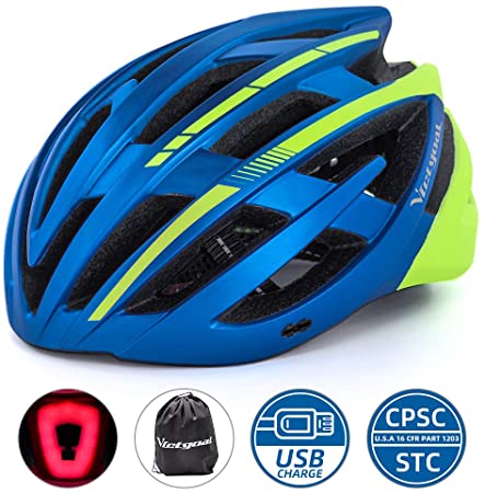 VICTGOAL Bike Helmet for Men Women USB Rechargeable Rear Light Adult Bicycle Helmet Detachable Sun Visor CPSC Certified Cycling Helmet Mountain Road Biking