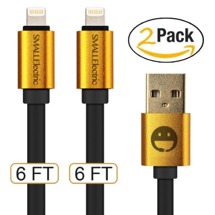 Smallelectric 2-pack 6FT Alloy Gold-Plated 8pin Lightning Cable Sync Extra Long USB Cord Charger for iphone 6  6s plus  6 plus  5s 5c 5  iPad Mini  iPad Air  iPodCompatible with all IOS