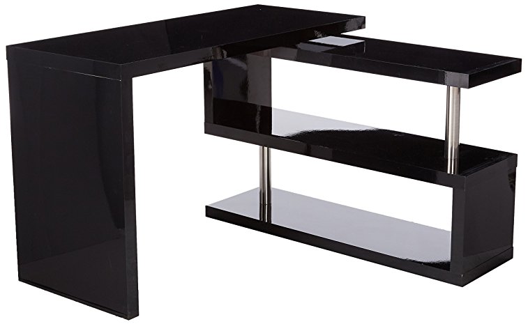 HomCom Rotating Office Desk and Shelf Combo - Black