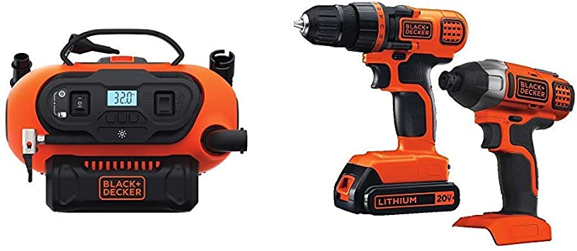 BLACK DECKER BDINF20C 20V Lithium Cordless Multi-Purpose Inflator (Tool Only) with Black & Decker 20V MAX Drill/Driver Impact Combo Kit