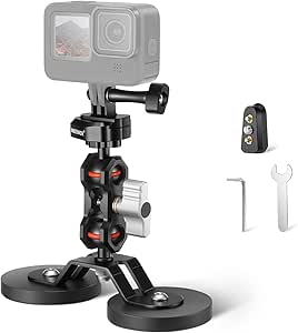 NEEWER Support de Caméra d'action Mgnétique avec Double Bras Magique Articulé à Rotule 1/4" Support Forte Aspiration pour Voiture Compatible avec GoPro Hero 12 Insta360 DJI Charge Max 4,4lb, FL-GP15