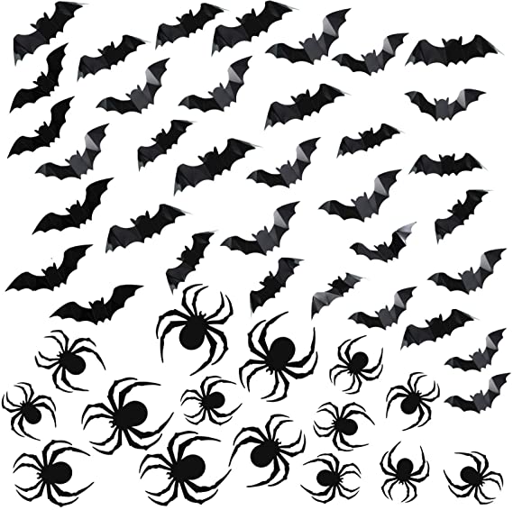 120 Pieces Halloween Decorations Removable 3D Bat Wall Decals and Spider Wall Stickers PVC Halloween Window Clings for Home Bedroom Room Door Decor Holiday Party Favors Supplies