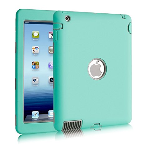 iPad 2 / 3 / 4 Case, HOcase Rugged Slim Shockproof Silicone Protective Case Cover for 9.7" iPad 2nd / 3rd / 4th Generation - Aqua / Grey