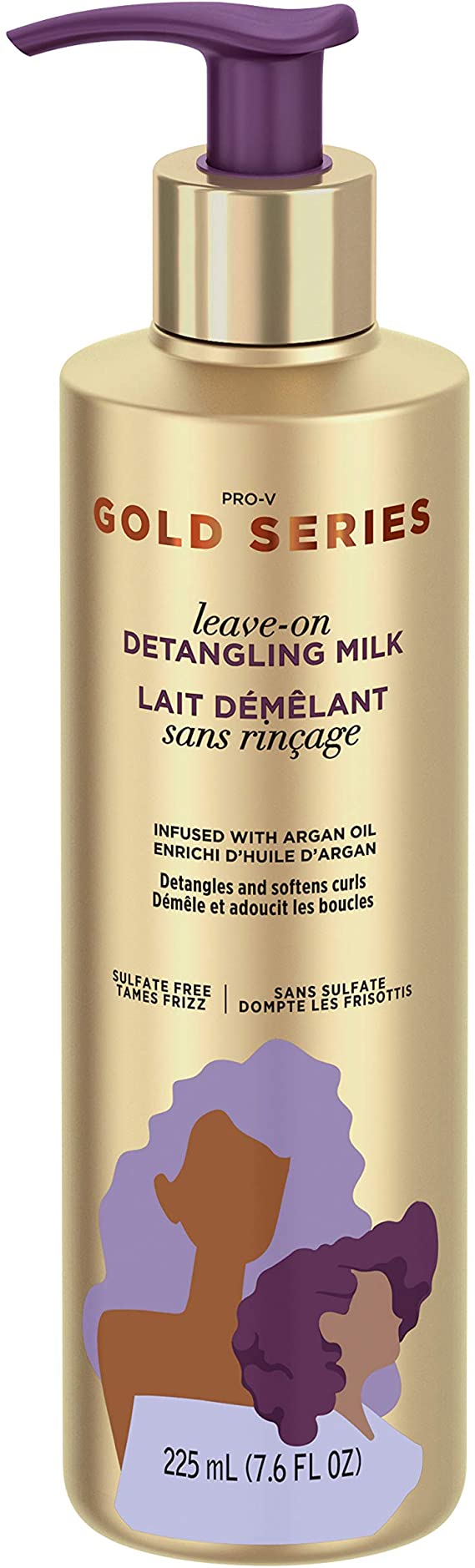 Pantene Gold Series Leave in Hair Conditioner Detangling Spray with Argan Oil and Sulphate Free for Curly, Coily, Wavy or Relaxed Hair, Leave in Conditioner Curly Girl Products with Argon Oil, 225 ml