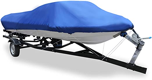 uxcell 20-22ft 210D Trailerable Fishing Ski Speedboat V-Shape Boat Cover Waterproof UV Protection Blue