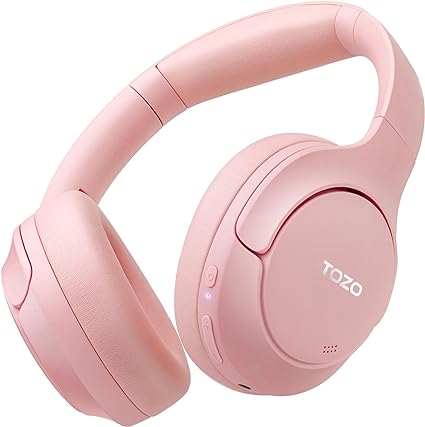 TOZO HT2 Hybrid Active Noise Cancelling Headphones, Wireless Over Ear Bluetooth Headphones, 60H Playtime, Hi-Res Audio Custom EQ via App Deep Bass Comfort Fit Ear Cups, for Home Office Travel Pink