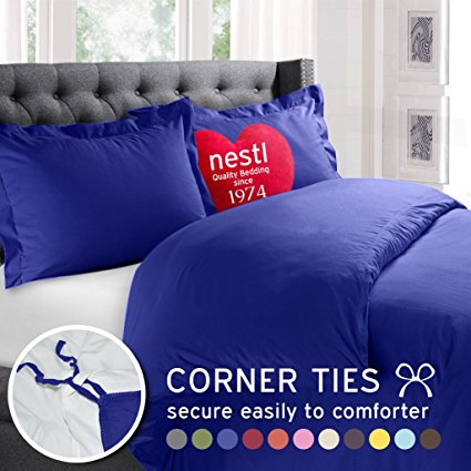 Nestl Bedding Duvet Cover, Protects and Covers your Comforter / Duvet Insert, 100% Super Soft Microfiber, California King Size, Color Royal Blue, 3 Piece Duvet Cover Set Includes 2 Pillow Shams