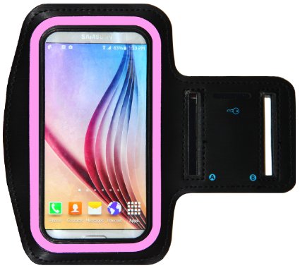 Galaxy S6 / S6 Edge S7 Running & Exercise Armband with Key Holder & Reflective Band (Pink)