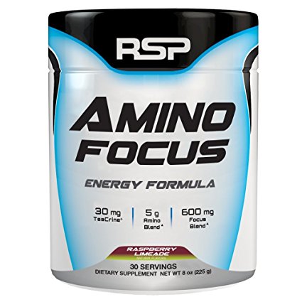 RSP AminoFocus - Energy & Focus Formula, BCAA Powder with TeaCrine, Alpha-GPC and Caffeine for Building Lean Muscle and Laser Focus, All-Natural Flavors & Colors, Raspberry Limeade, 30 Servings