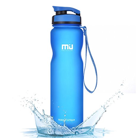 Sports Water Bottle Leak Proof BPA Free Eco Friendly Tritan Plastic Drink Water Bottles for Hiking, Camping, Running, Gym with Flip Top Lid & Measurements by MIU COLOR