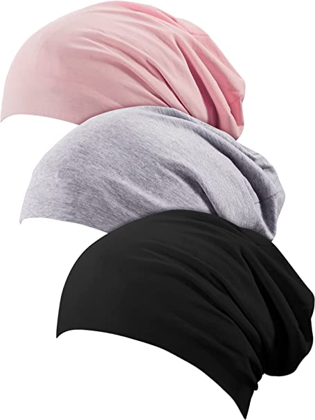 3 Pieces Satin Lined Sleep Cap Slouchy Sleeping Hat Beanie Slap Hat for Women