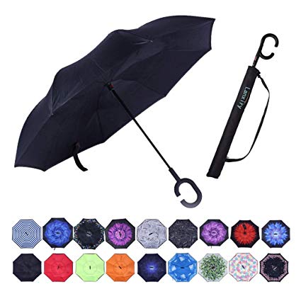Umbrella,Windproof Waterproof Umbrella,Double Layer Folding Inverted Anti-UV Protection Umbrellas,Reverse Sun Umbrella With C-Shaped Handle,Upside Down Umbrella for Car Rain Use