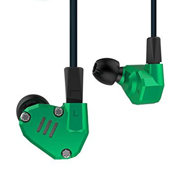 Quad Driver Headphones,ERJIGO KZ ZS6 High Fidelity Extra Bass Earbuds without Microphone,with Detachable Cable (Green)