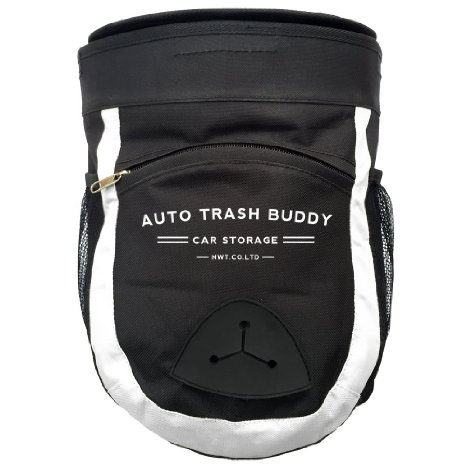 Auto Trash Buddy Premium Car Trash Can - Garbage Bag with Lid Plus Removable and Reusable Liner- Fully Waterproof and Washable - Universal Attaches to Headrest -Hanging Car Litter Organizer