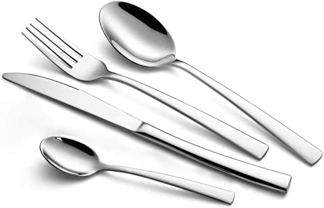 WUJO Cutlery Set, Stainless Steel Dinner Set, 16 Piece Dinnerware/Tableware/Silverware Set Service for 4 Person, Include Knife/Fork/Spoon/Teaspoon, Mirror Polished, Dishwasher Safe