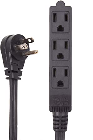 Electes 8 Feet Heavy Duty Extension Cord/Wire, Multi 3 Outlet, 3 Prong Grounded, Angled Flat Plug, 16/3, SPT3, UL Listed, Black