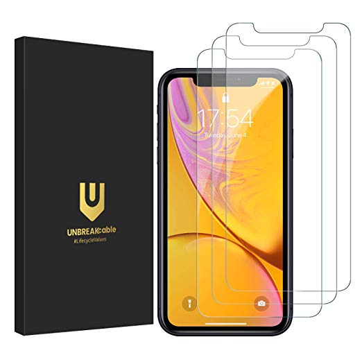 UNBREAKcable iPhone XR Glass Screen Protector [3-Pack] - [Easy Installation Frame] Double Defence Series Tempered Glass Screen Protector for 6.1-inch Apple iPhone XR (2018)