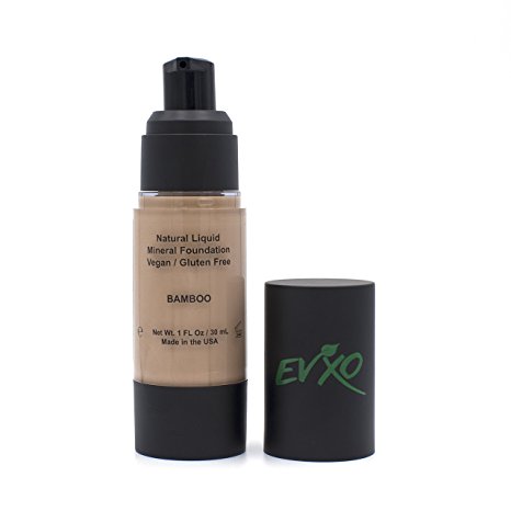 Natural Coverage Liquid Mineral Foundation Makeup - Organic Ingredients, Gluten-Free, Vegan, Cruelty-Free(Bamboo/Light-Tan with cool undertones)