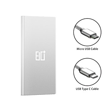 Eighty Plus 10000mAh Quick Charge 3.0 Universal Portable Charger, Ultra Compact USB Type C External Battery, Slim & Light Li-Polymer Power Bank For Phones Tablets MacBook and More (Silver)