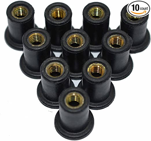 Omonic 10 Pack Rubber Well Nuts with M4 M5 M6 Brass Insert 4mm 5mm 6mm Metric Wellnuts Motorcycle Windscreen