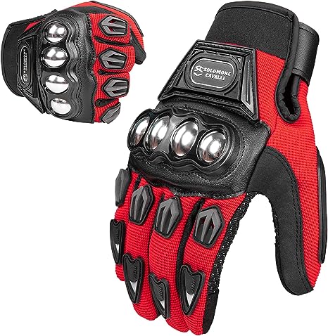 Tcbunny Pro-Biker Motorbike Carbon Fiber Powersports Racing Gloves (Red, Large)