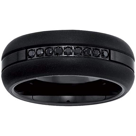 Black Tungsten Carbide Diamond Mens Wedding Band