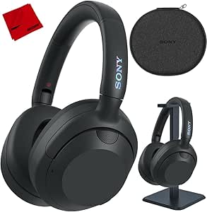 Sony ULT WEAR Noise Canceling Wireless Headphones with Alexa Built-in, Massive Bass Comfortable Design, Black WHULT900N/B Bundle with Pro Audio Headphone Stand   Microfiber Cloth