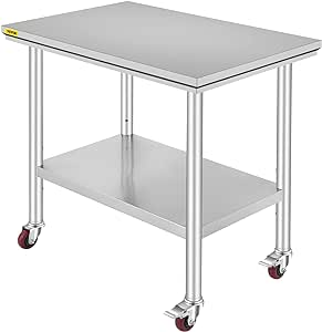 Mophorn NSF Stainless Steel Work Table with Wheels 36x24x31.5 inch Prep Table with casters Heavy Duty Work Table for Commercial Kitchen Restaurant Business Garage 350 lb Capacity