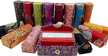 Lipstick Case 12pcs /Set Lipstick Case with Mirror, satin Silky Fabric with Gorgeous Design, Random Assorted Colors, Jewelry Box