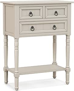 Giantex Entryway Table with Storage, Rustic Small Console Table w/ 3 Drawers & Open Bottom Shelf, Skinny Wood Console Table, Narrow Sofa Side Table for Living Room, Foyer, Hallway, Entry Table, Beige