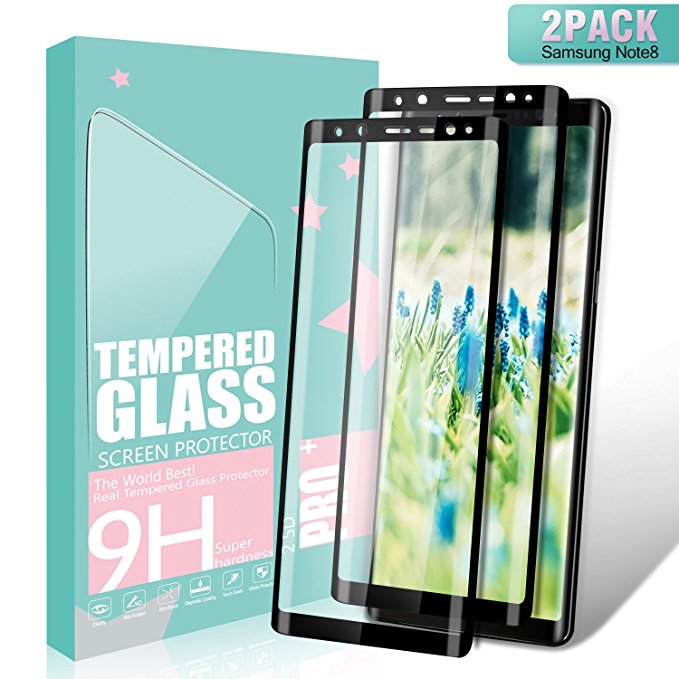 SGIN Samsung Note 8 Screen Protector, [2 Pack] 3D HD Clear Note 8 Tempered Glass Screen Protector, Anti-Fingerprint, Bubble Free, 9H Hardness Protector Film - Black