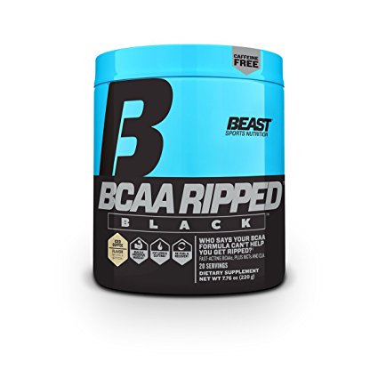 Beast Sports Nutrition – BCAA Ripped Black – Instantized BCAA – Rapid Dispersion – Recover Faster – Burns Fat – Zero Caffeine – Iced Coffee Flavor – 20 Servings