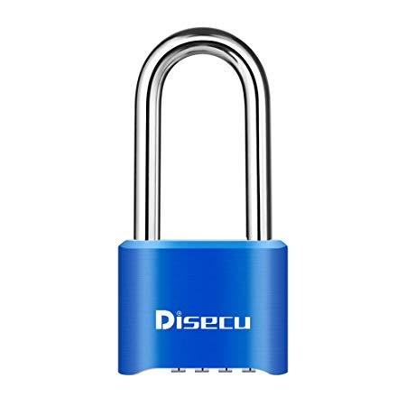 Disecu Heavy Duty 4 Digit Long Shackle Combination Lock and Outdoor Waterproof Padlock for Gym Locker, Gate, Cabinet, Toolbox (Blue)