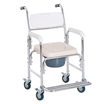 Personal Assist Waterproof Commode Chair Shower Transport Medical Rolling Chair