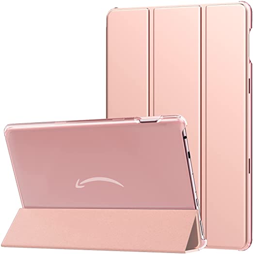 MoKo Case Compatible with All-New Kindle Fire HD 8 Tablet and Fire HD 8 Plus Tablet (10th Generation, 2020 Release), Smart Shell Stand Cover with Translucent Frosted Back - Rose Gold