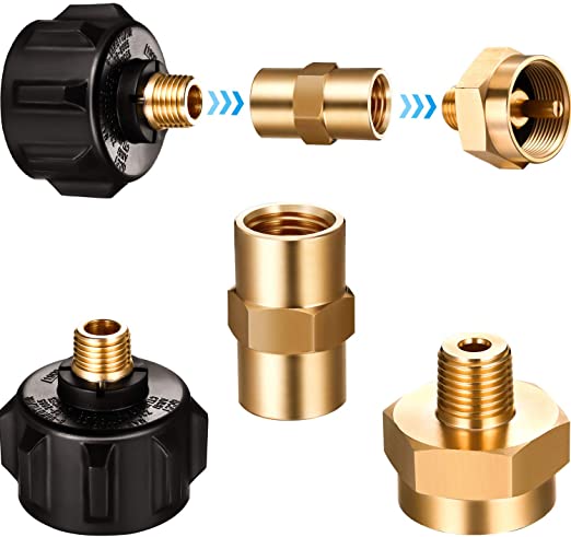 Mudder QCC1 1/4 Propane Refill Adapter Gas Valve with Nut, 1/4 Inch Male Pipe Thread and 1/4 x 1/4 Inch Brass Pipe Fitting Coupling, Nipple 1 lb Tank Throwaway Cylinder Thread Fitting