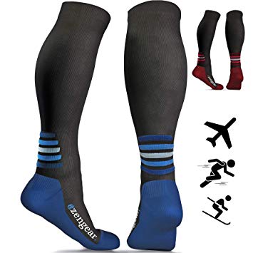 aZengear Compression Socks for Women & Men - 20-30 mmHg - Best Flight Socks for Travel - DVT - Pro Sports - Running - Skiing - Athletics - Nurses - Shin Splints - Pregnancy - Blood Circulation (Pair)