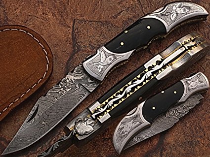 Custom made damascus blade folding knife, damascus bolster, one of a stunning folding knife. 5162-ENG-H