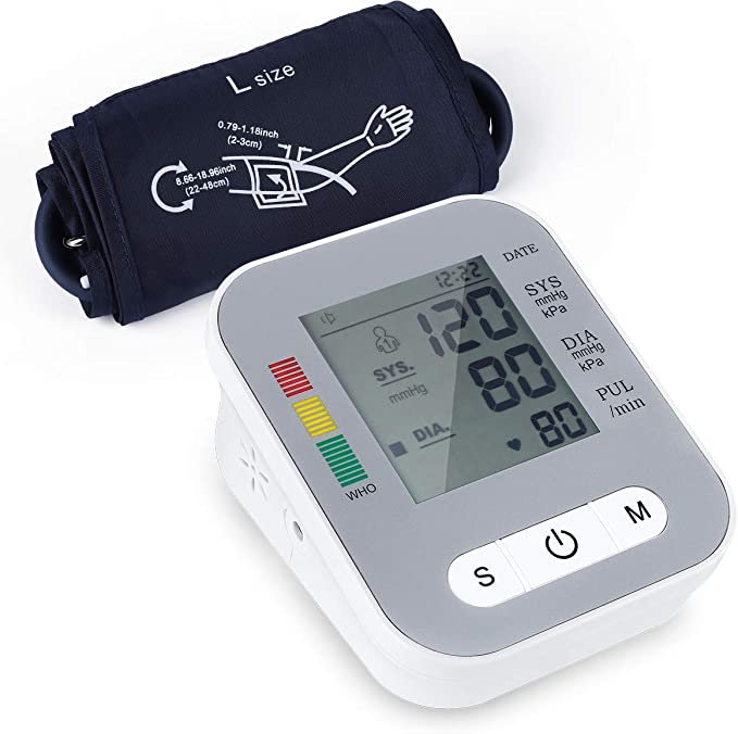 Blood Pressure Monitor, Automatic Accurate Upper Arm Digital Bp Machine with 22-42cm Cuff, Pulse Rate Monitoring Meter 2x120 Memory Hypertension Home Detector