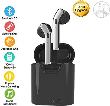 MOSOY Wireless Headsets,2019 New Version Bluetooth 5.0 Wireless Earbuds with Microphone, in-ear Earpiece Automatic Pairing Waterproof HIFI Stereo Earphones Compatible with All Bluetooth Devices-Black